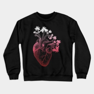 Crimson Colored Anatomically Correct Human Heart - Palm Trees Crewneck Sweatshirt